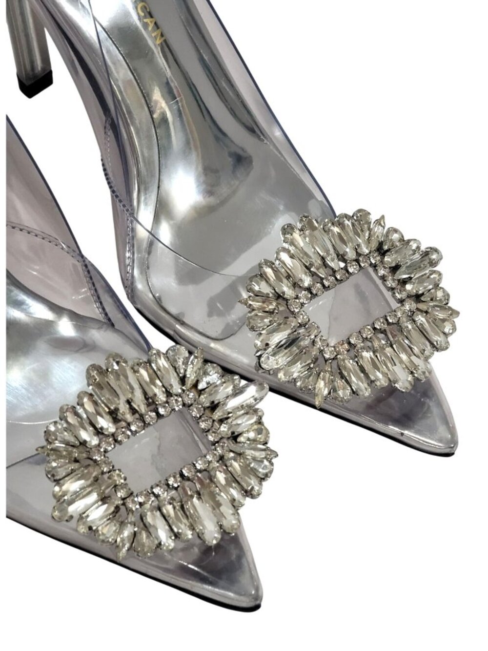 Good American Cinder-Fcking-Rella Size 5 Clear Pumps Crystal Embellishment Point - Picture 3 of 11
